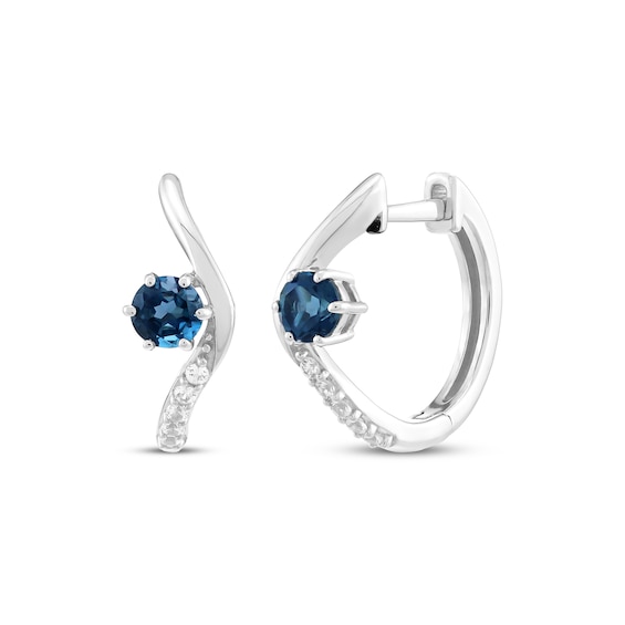 London Blue Topaz & White Lab-Created Sapphire Wave Hoop Earrings Sterling Silver