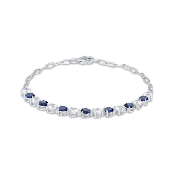 Blue & White Lab-Created Sapphire Link Bracelet Sterling Silver 7.25"
