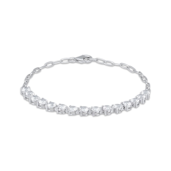 White Lab-Created Sapphire Link Bracelet Sterling Silver 7.25"