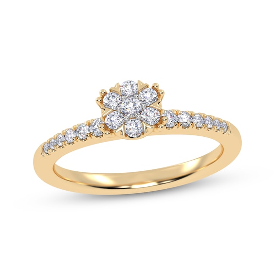 Adore Round-Cut Multi-Diamond Flower Engagement Ring 1/4 ct tw 10K Yellow Gold
