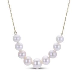 Graduated Cultured Pearl & Singapore Chain Necklace 10K Yellow Gold 18"