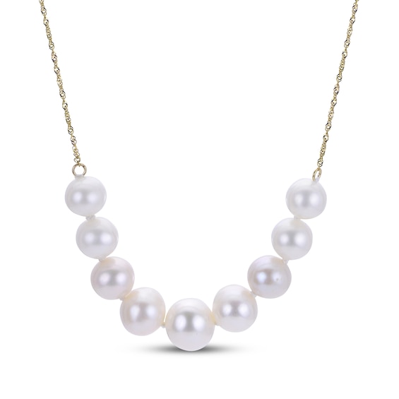 Graduated Cultured Pearl & Singapore Chain Necklace 10K Yellow Gold 18"