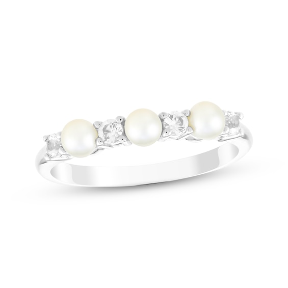 Cultured Pearl & White Lab-Created Sapphire Stackable Ring Sterling Silver