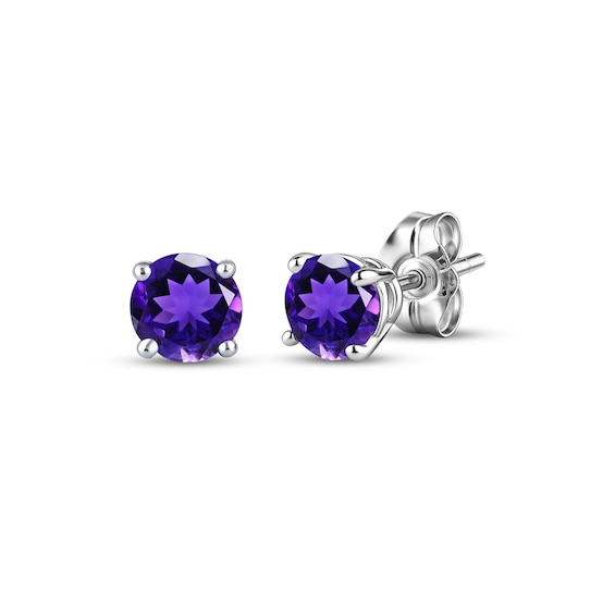 Amethyst Solitaire Stud Earrings 14K White Gold