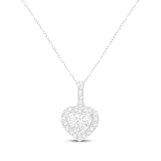 KAY Lab-Grown Diamonds Heart-Shaped Halo Necklace 5/8 ct tw Sterling Silver 18"