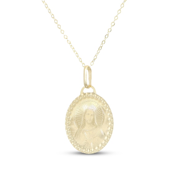 Sacred Heart Necklace Solid 10K Yellow Gold 18"