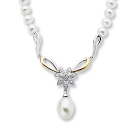 Cultured Pearl Necklace With Diamonds Sterling Silver/10K Gold