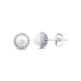 Cultured Pearl Earrings Lab-Created Sapphire Sterling Silver