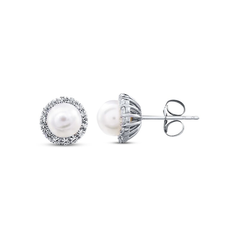 Main Image 1 of Cultured Pearl Earrings Lab-Created Sapphire Sterling Silver