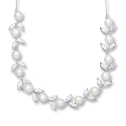 Cultured Pearl Necklace Cubic Zirconia Sterling Silver
