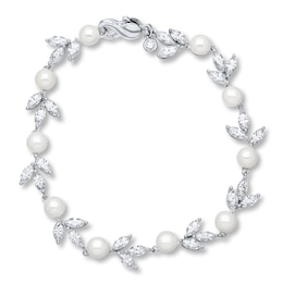 Cultured Pearls Cubic Zirconia Sterling Silver Bracelet