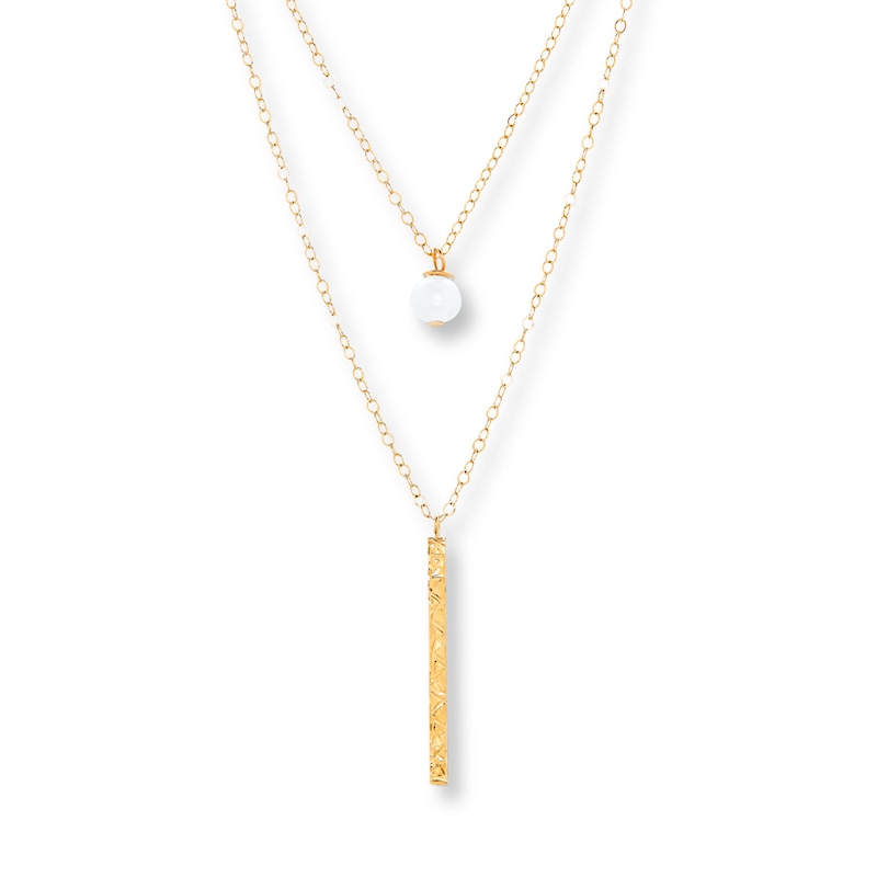 Layered Necklace Cultured Pearl 10K Yellow Gold
