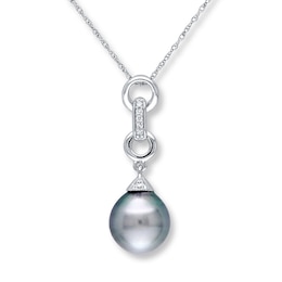 Tahitian Cultured Pearl Necklace Diamond Accents 10K White Gold