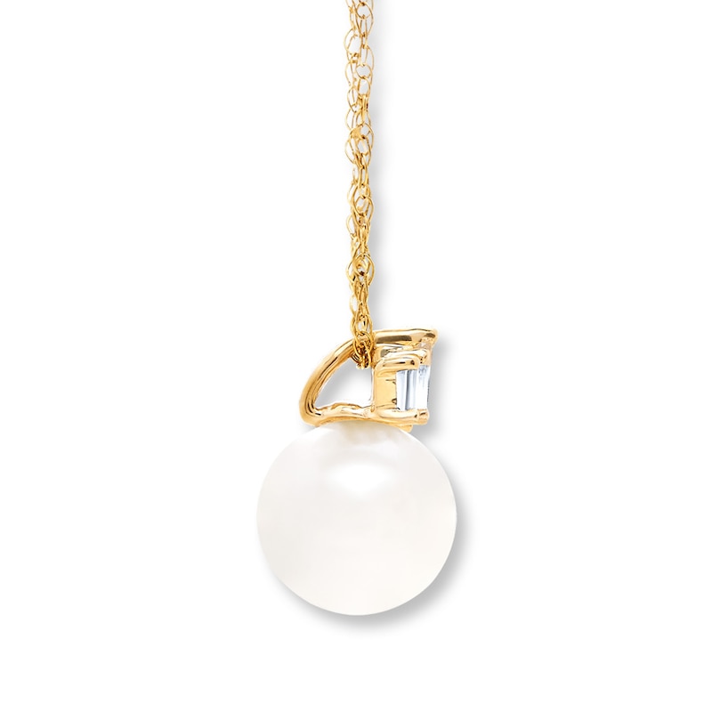 Cultured Pearl Necklace Lab-Created Sapphire 10K Yellow Gold