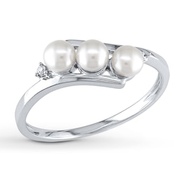 Cultured Pearl Ring With Diamonds 10K White Gold