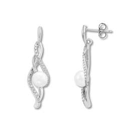 Cultured Pearl Earrings Lab-Created Sapphires Sterling Silver