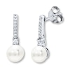 Thumbnail Image 1 of Cultured Pearl Earrings Lab-Created Sapphires Sterling Silver