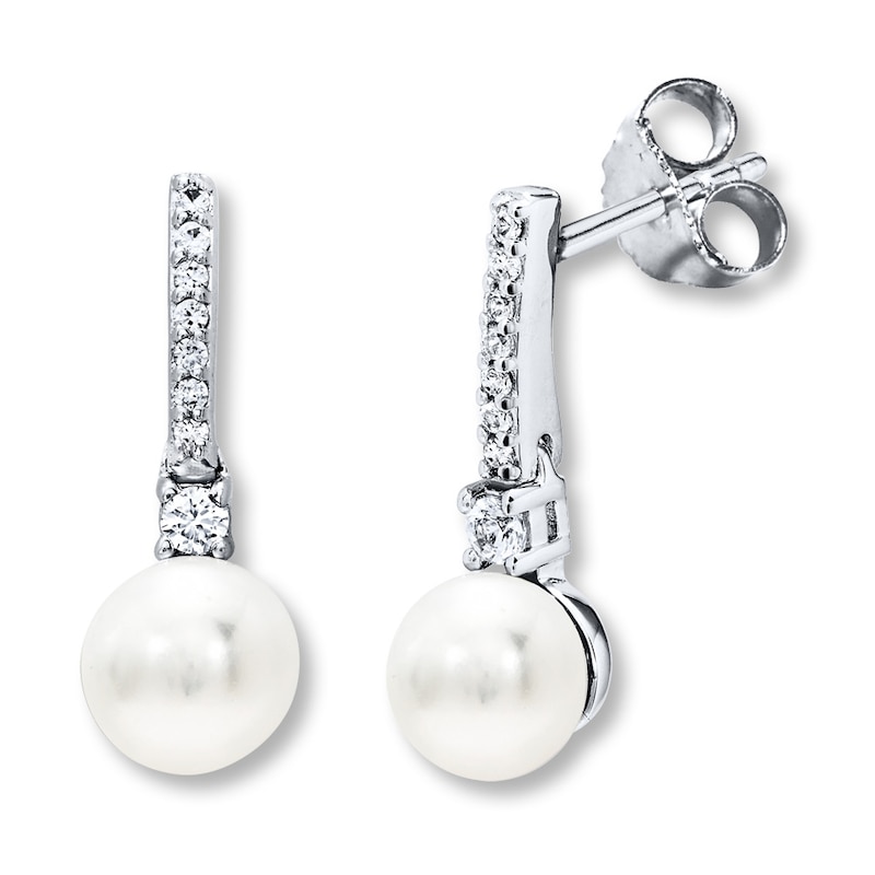 Main Image 1 of Cultured Pearl Earrings Lab-Created Sapphires Sterling Silver