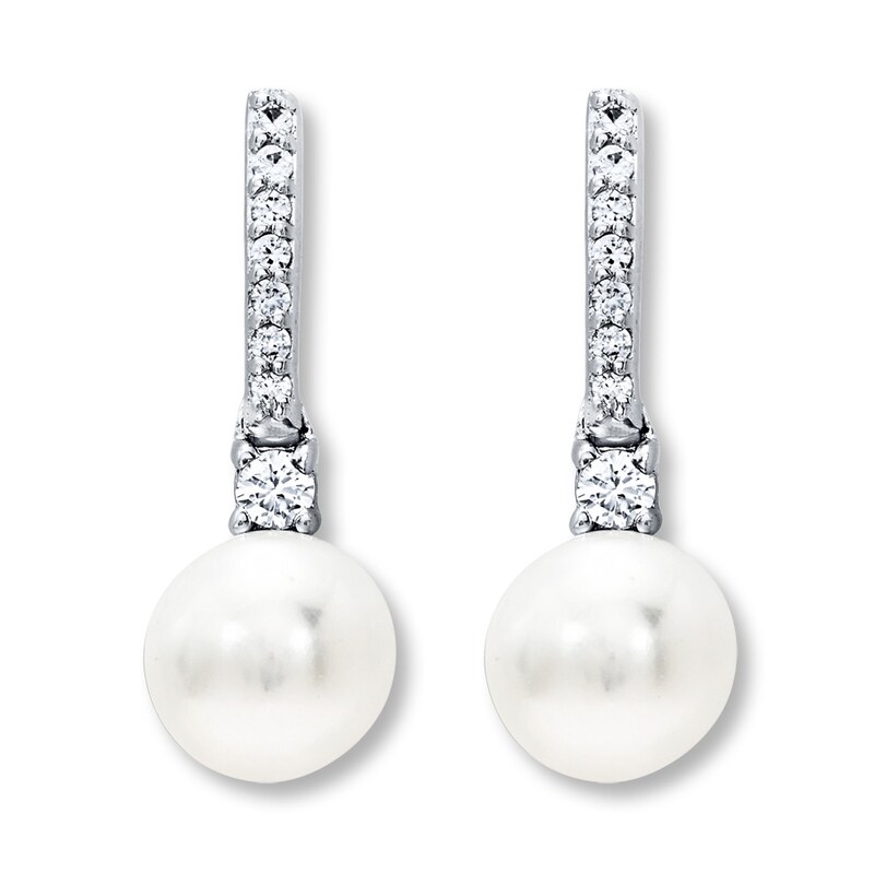 Main Image 2 of Cultured Pearl Earrings Lab-Created Sapphires Sterling Silver