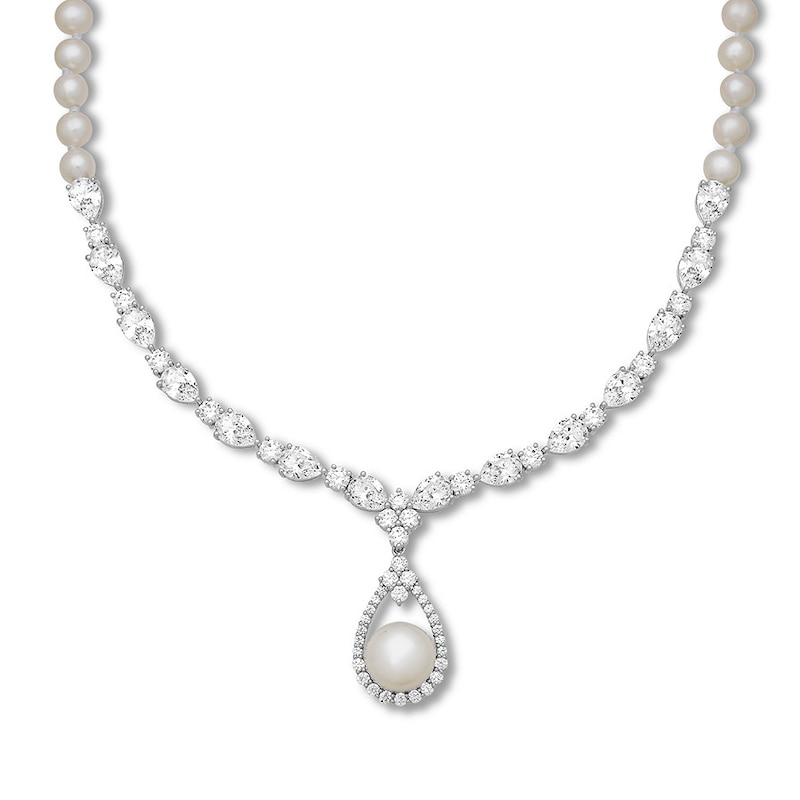 Cultured Pearl/Lab-Created White Sapphire Necklace