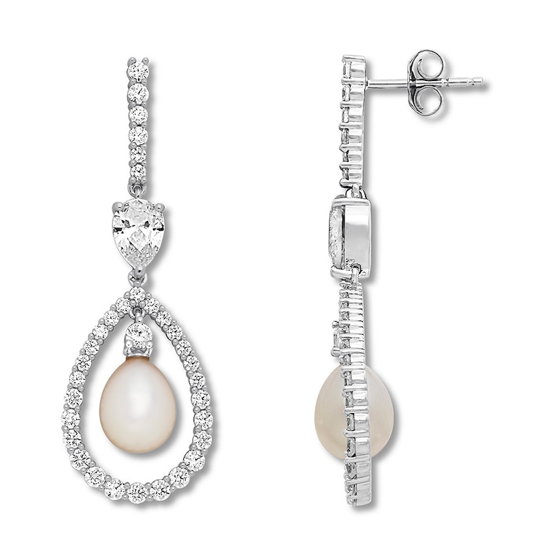 Cultured Pearl/Lab-Created White Sapphire Earrings
