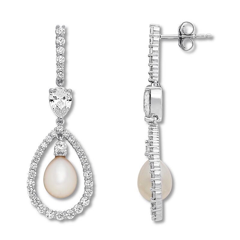 Main Image 1 of Cultured Pearl/Lab-Created White Sapphire Earrings
