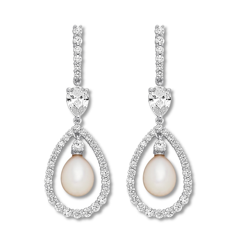 Cultured Pearl/Lab-Created White Sapphire Earrings