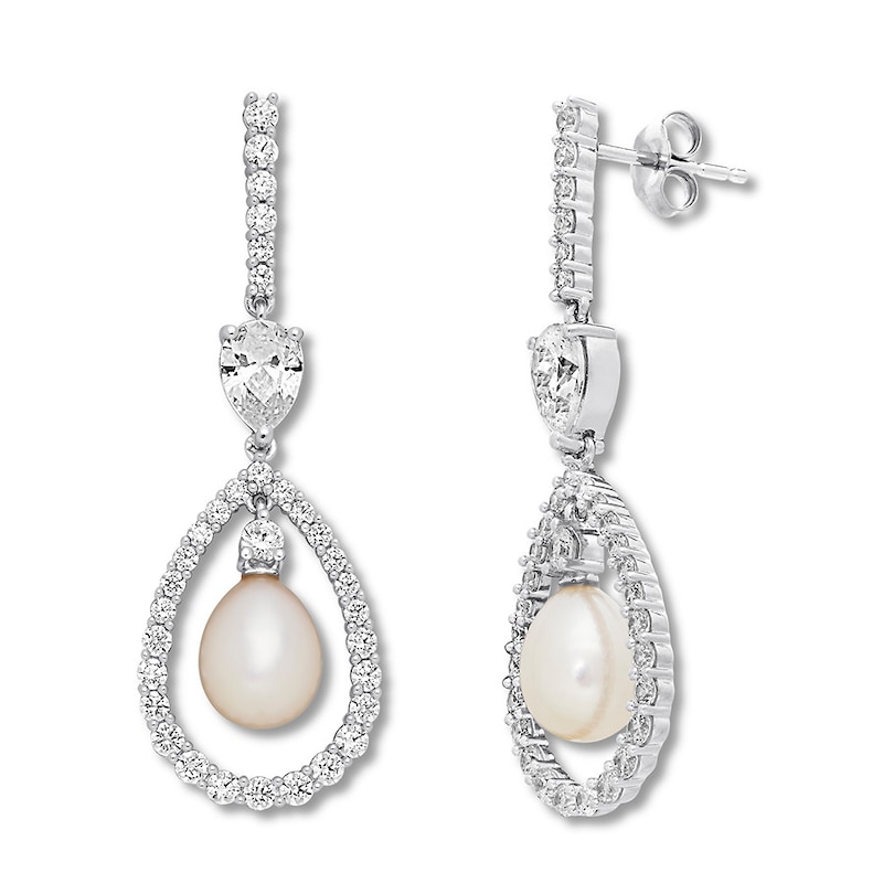 Cultured Pearl/Lab-Created White Sapphire Earrings