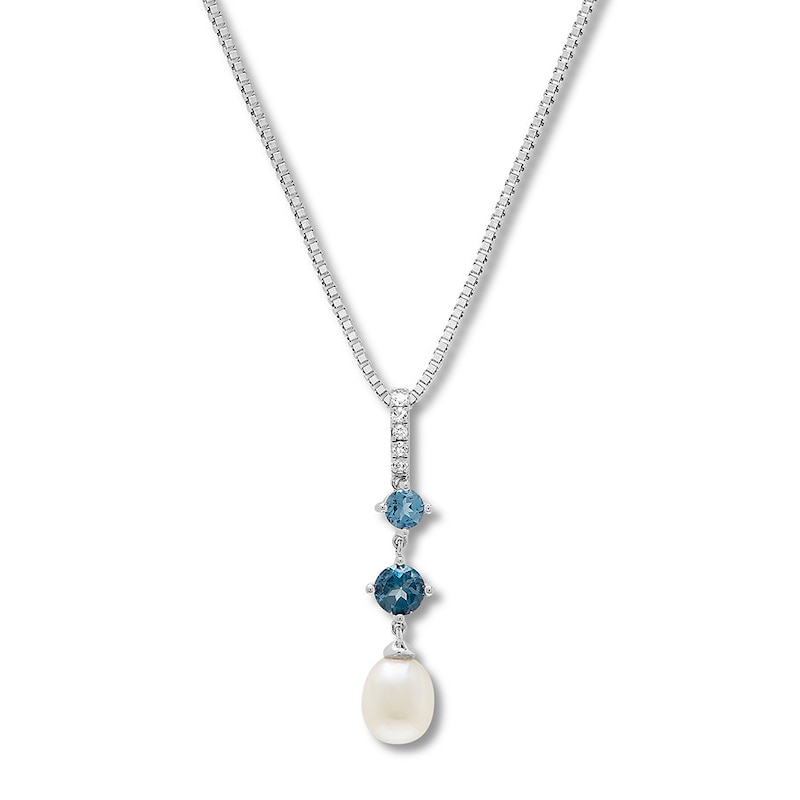 Cultured Pearl/Blue & White Topaz Necklace Sterling Silver