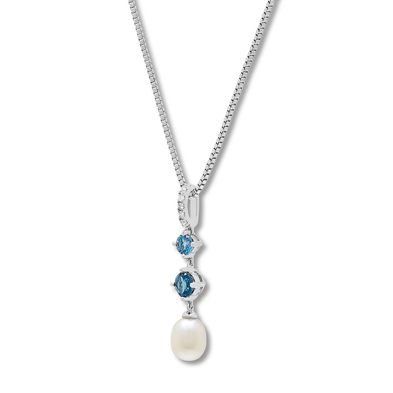 Cultured Pearl/Blue & White Topaz Necklace Sterling Silver