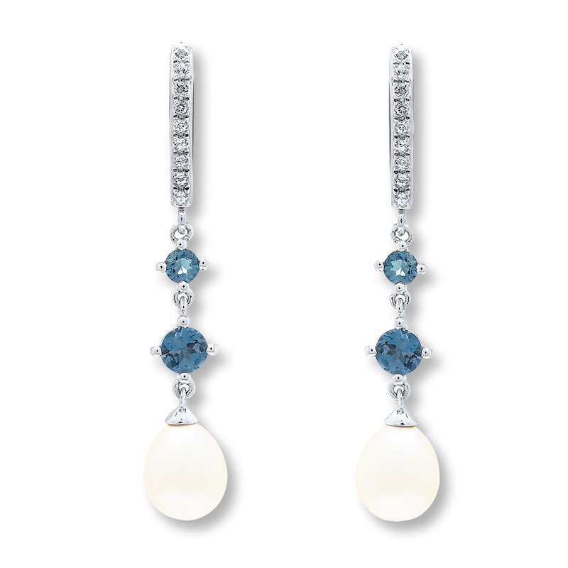 Main Image 2 of Cultured Pearl Earrings Blue/White Topaz Sterling Silver