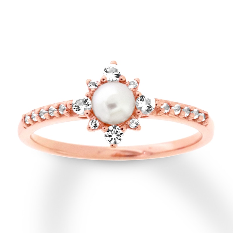 Main Image 1 of Freshwater Cultured Pearl Ring with White Topaz 10K Rose Gold