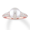 Cultured Pearl Ring 1/3 ct tw Diamonds 10K Rose Gold