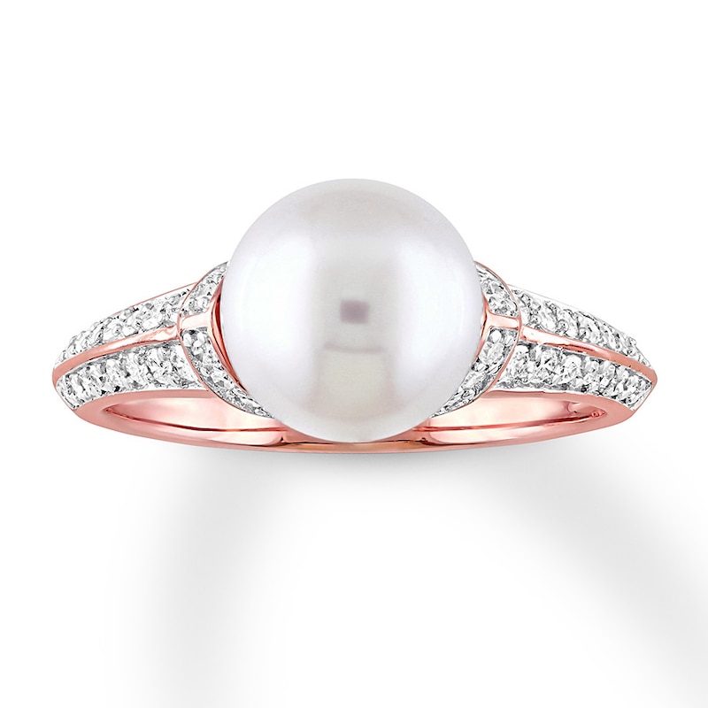 Main Image 1 of Cultured Pearl Ring 1/3 ct tw Diamonds 10K Rose Gold