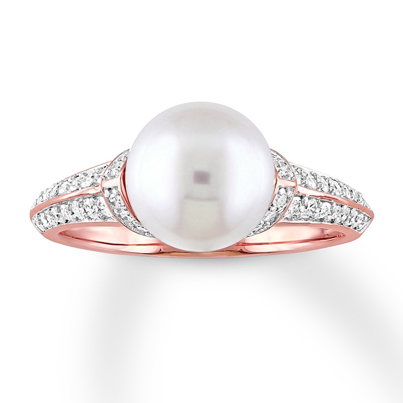 Cultured Pearl Ring 1/3 ct tw Diamonds 10K Rose Gold