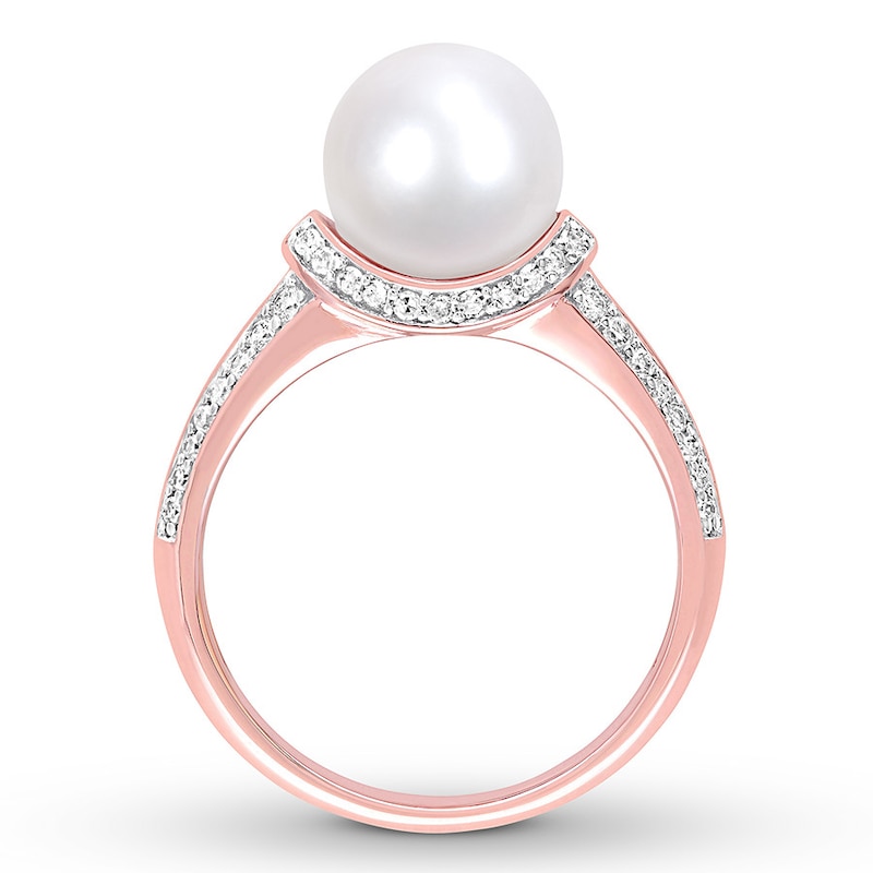Cultured Pearl Ring 1/3 ct tw Diamonds 10K Rose Gold