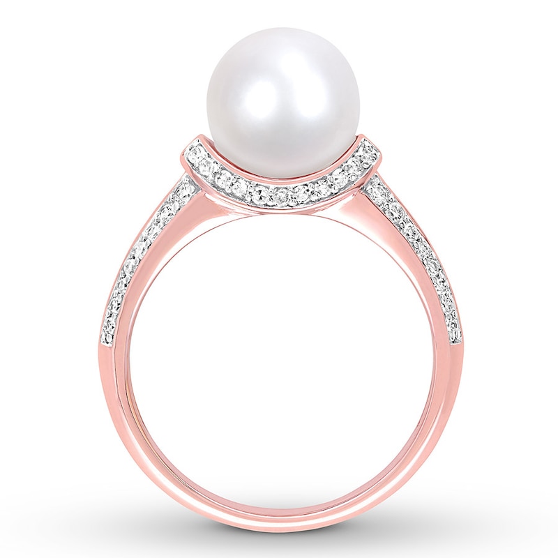 Main Image 2 of Cultured Pearl Ring 1/3 ct tw Diamonds 10K Rose Gold