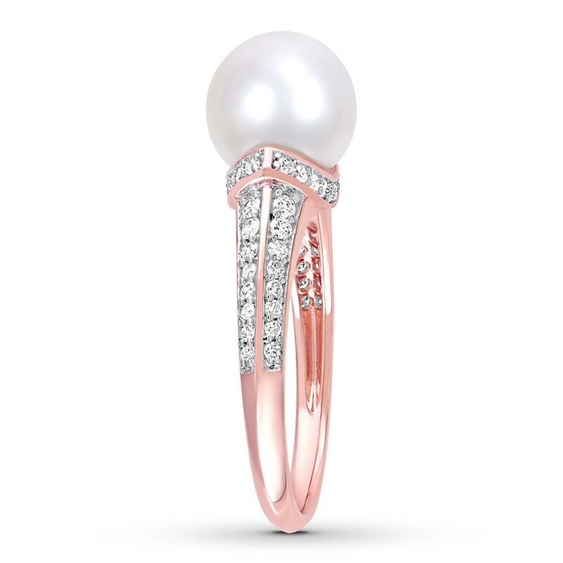 Main Image 3 of Cultured Pearl Ring 1/3 ct tw Diamonds 10K Rose Gold