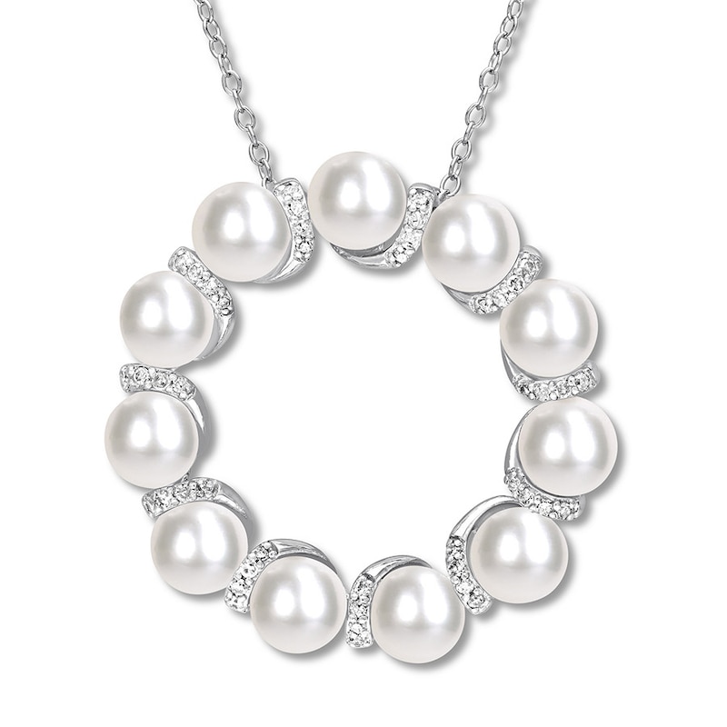 Cultured Pearl Necklace 1/5 ct tw Diamonds Sterling Silver