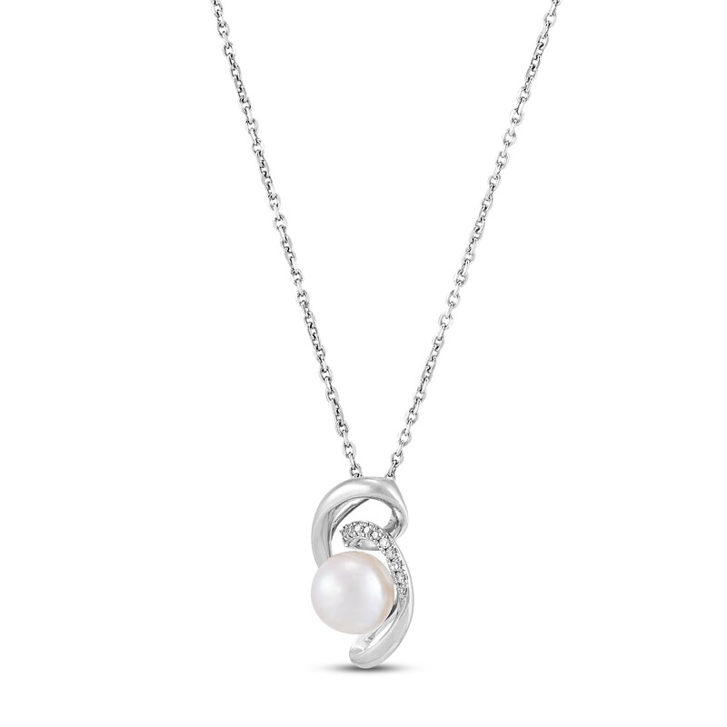 Cultured Pearl Necklace 1/20 ct tw Diamonds Sterling Silver 18"
