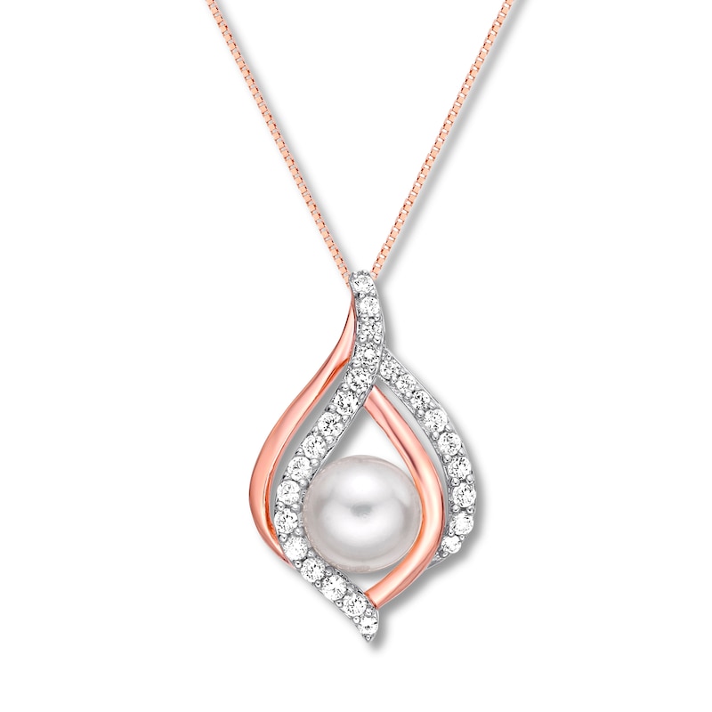 Cultured Pearl/Lab-Created White Sapphire Necklace 10K Gold