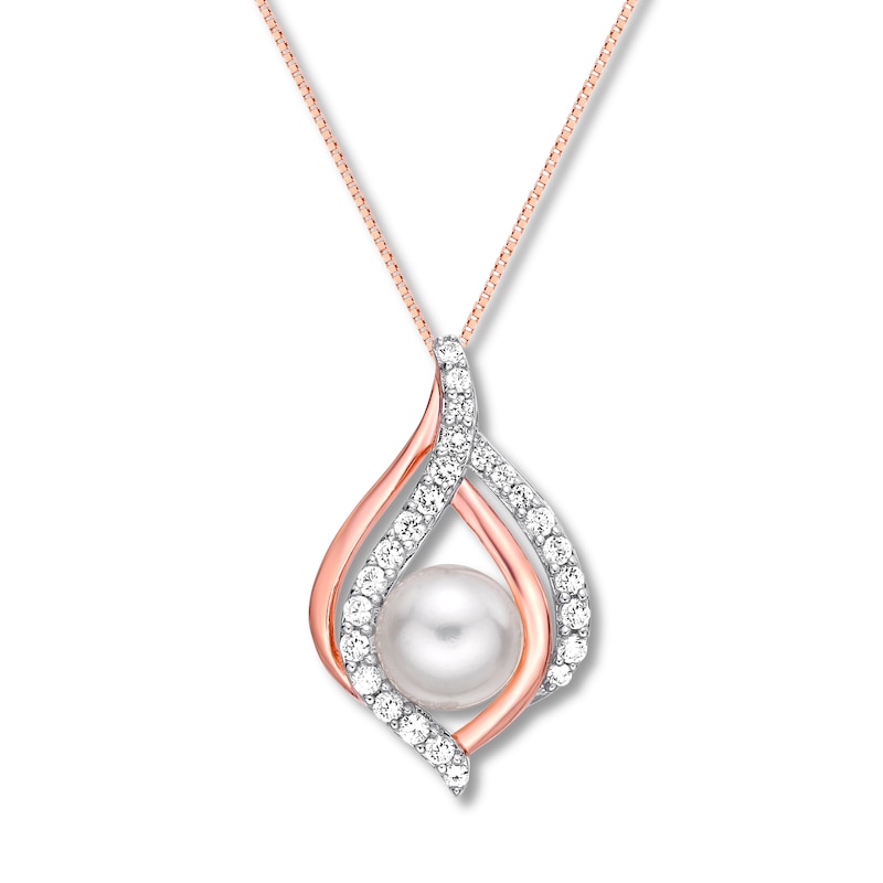 Main Image 1 of Cultured Pearl/Lab-Created White Sapphire Necklace 10K Gold