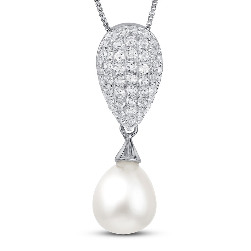 Cultured Pearl & White Topaz Necklace 18"