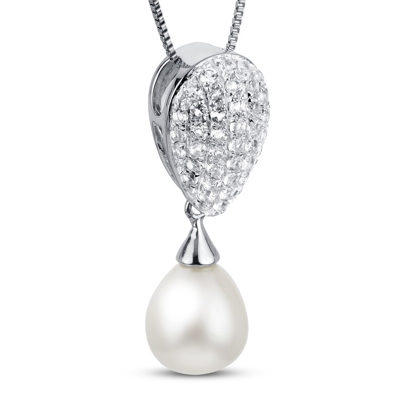 Cultured Pearl & White Topaz Necklace 18"