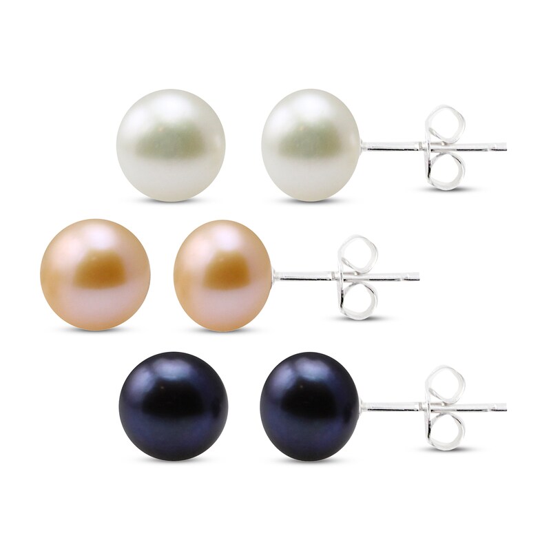 Boxed Set Cultured Pearl Earrings Sterling SIlver