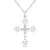 Thumbnail Image 1 of Freshwater Cultured Pearl & White Lab-Created Sapphire Cross Necklace Sterling Silver 19&quot;
