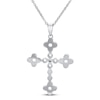 Thumbnail Image 2 of Freshwater Cultured Pearl & White Lab-Created Sapphire Cross Necklace Sterling Silver 19&quot;