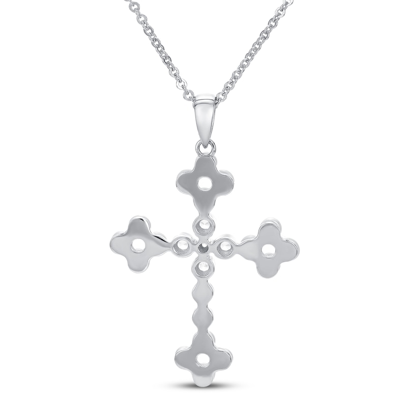 Freshwater Cultured Pearl & White Lab-Created Sapphire Cross Necklace Sterling Silver 19"
