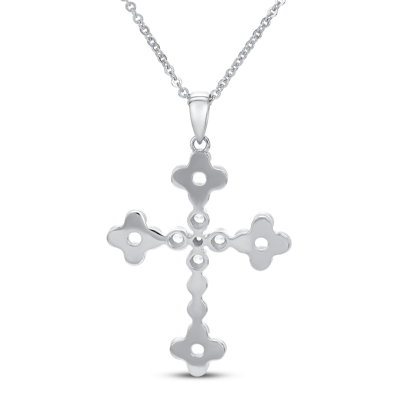 Main Image 2 of Freshwater Cultured Pearl & White Lab-Created Sapphire Cross Necklace Sterling Silver 19&quot;