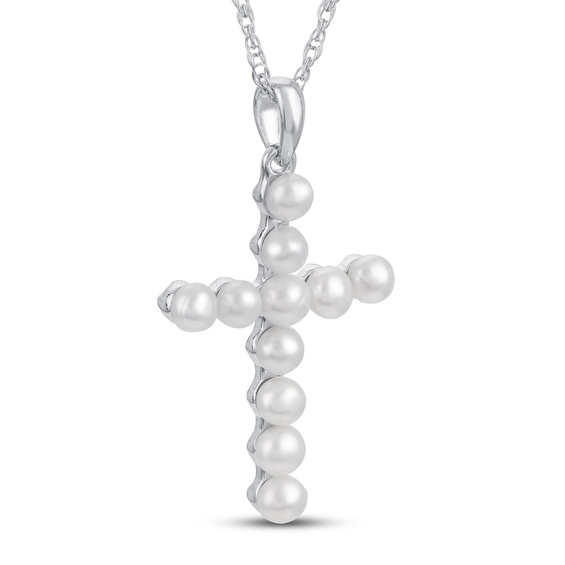 Freshwater Cultured Pearl Cross Necklace Sterling Silver 18"